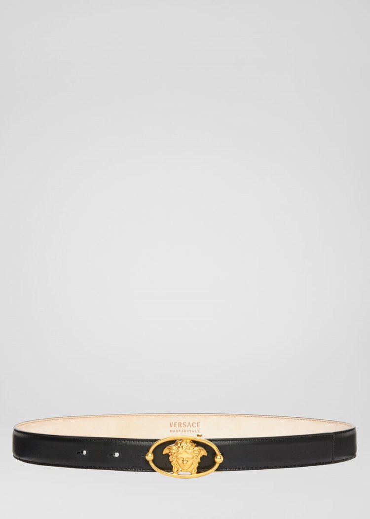 Paski Damskie Versace Slim Oval Medusa Belt Czarne | 8YP6STWYM