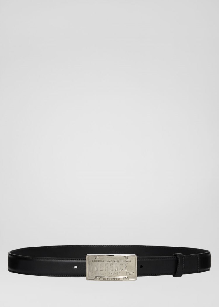 Paski Męskie Versace License Plate Logo Klamry Belt Czarne | 3FIAHZWA5