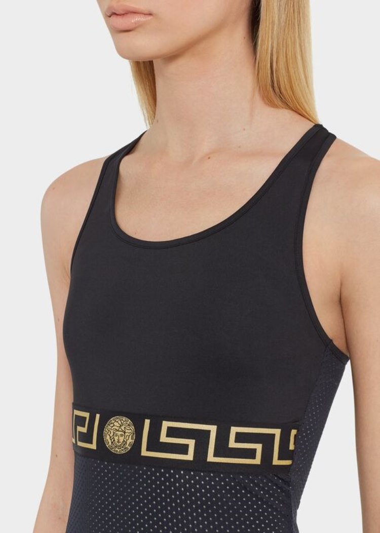 Podkoszulki Damskie Versace Greek Key Mesh Sports Tank Czarne | GUW9VUY6K