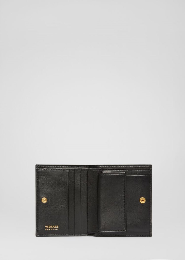 Portfele Damskie Versace Quilted Skórzane Bifold Wallet Czarne | 9N4ZMCTOF
