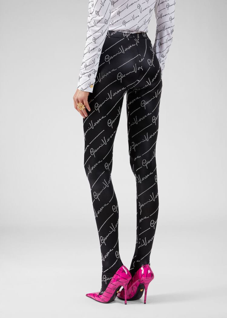 Portki Damskie Versace Crystal GV Signature Tights Czarne | AL4WHB37Q