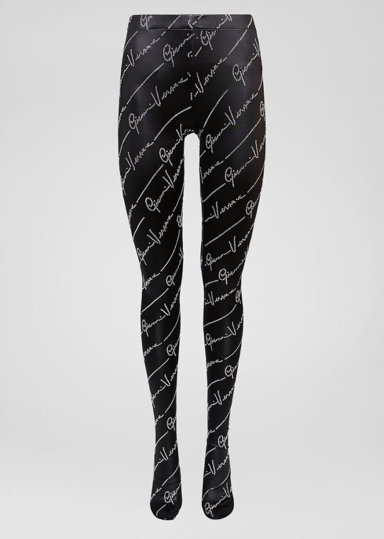 Portki Damskie Versace Crystal GV Signature Tights Czarne | AL4WHB37Q