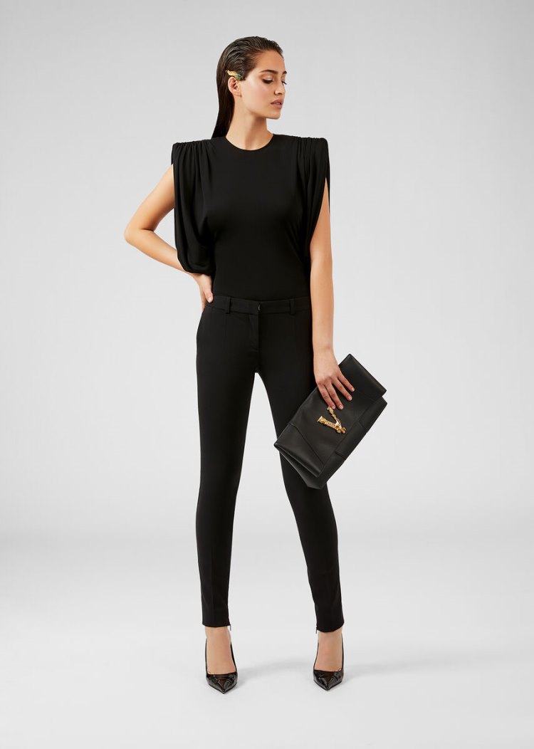 Portki Damskie Versace Wool Sukienki Trousers Czarne | P2G4KKL93