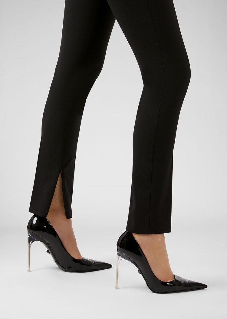 Portki Damskie Versace Wool Sukienki Trousers Czarne | P2G4KKL93