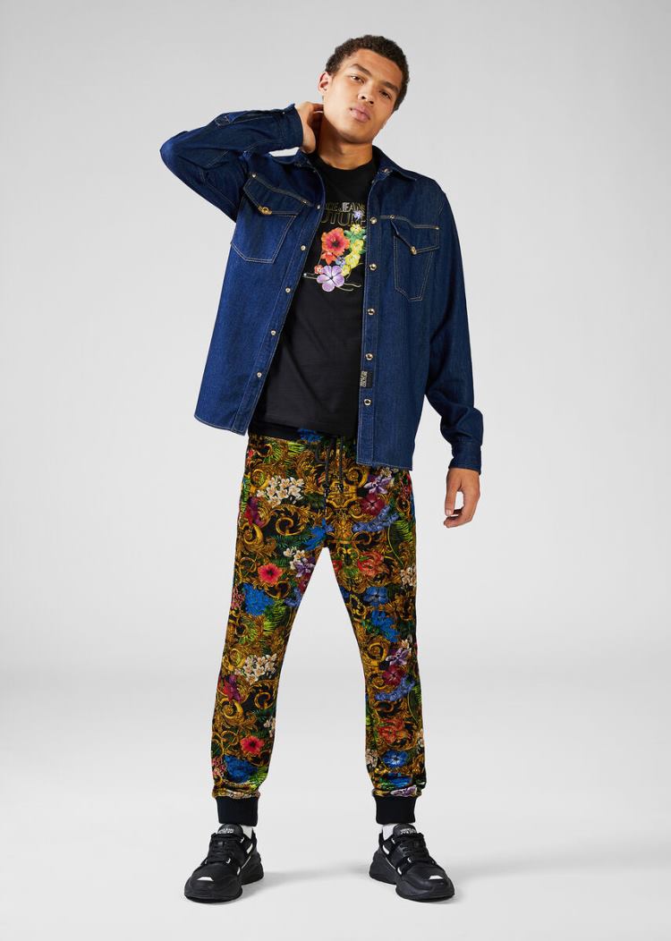 Portki Jeans Couture Versace Jeans Couture Tropical Baroque Print Velvet Trackpants Kolorowe | FQ385MF0J