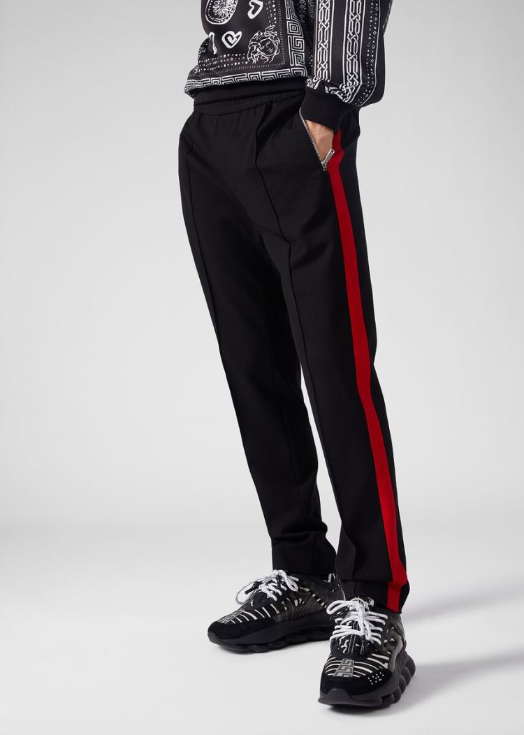 Portki Męskie Versace Contrast Stripe Trousers Czarne | MN5Z14XXC