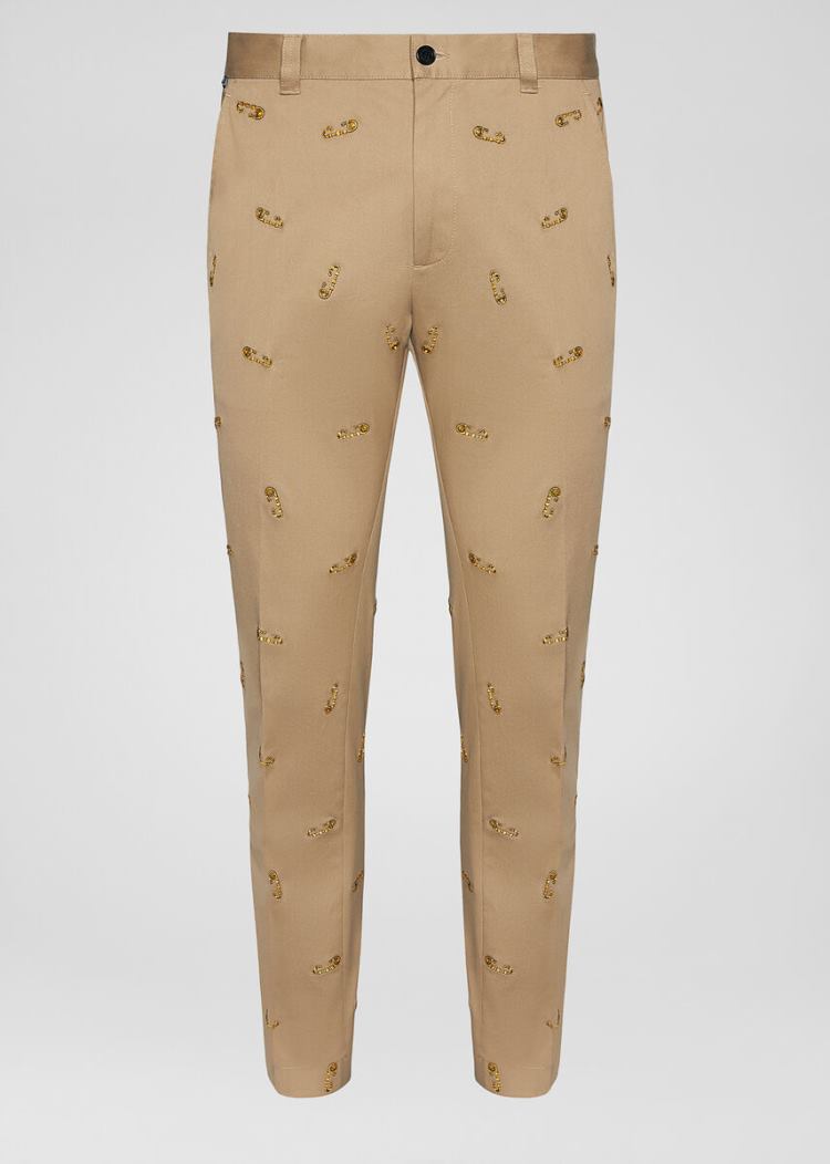 Portki Męskie Versace Embroidered Ochronne Pin Trousers Khaki | 0G4KIECN4