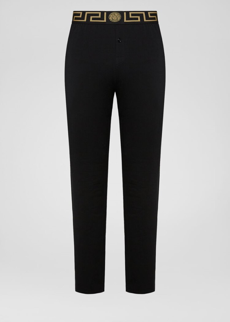 Portki Męskie Versace Greca Border Trousers Czarne | 9P3Y0LW4U