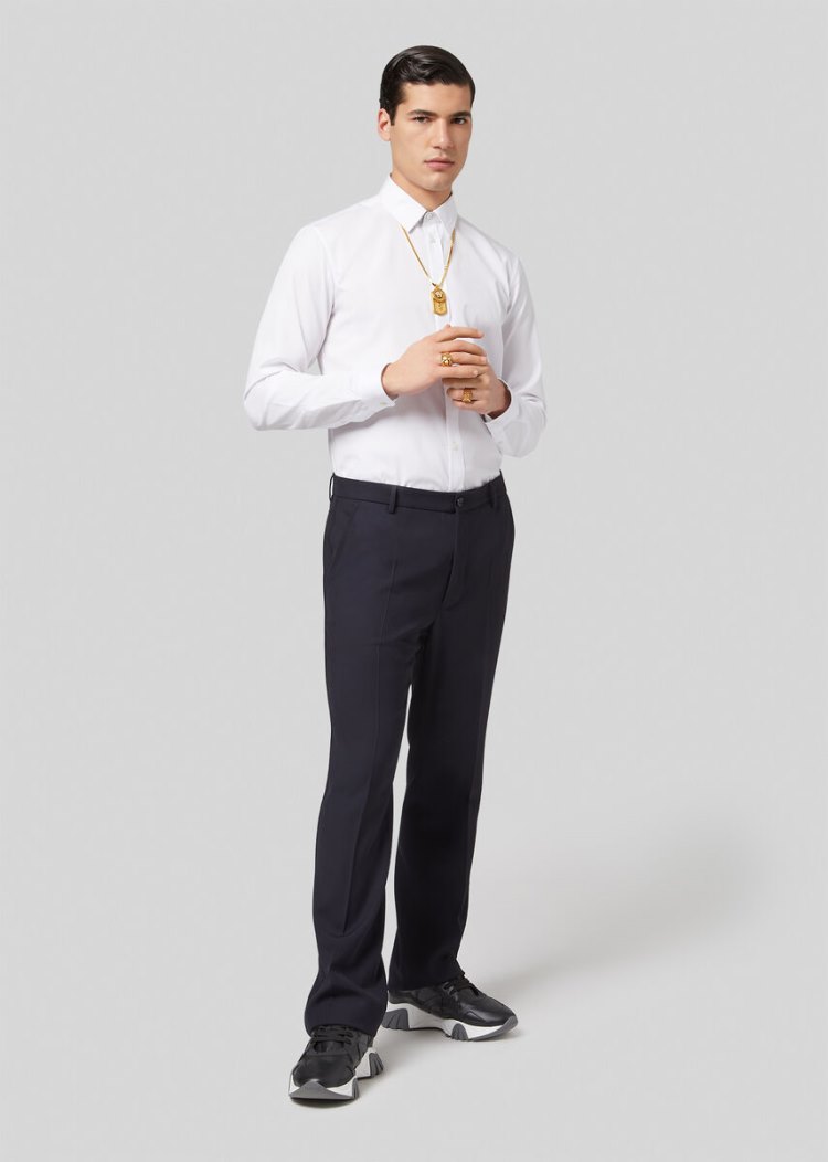 Portki Męskie Versace Tailored Wool Trousers Niebieskie | 5L4UBALON