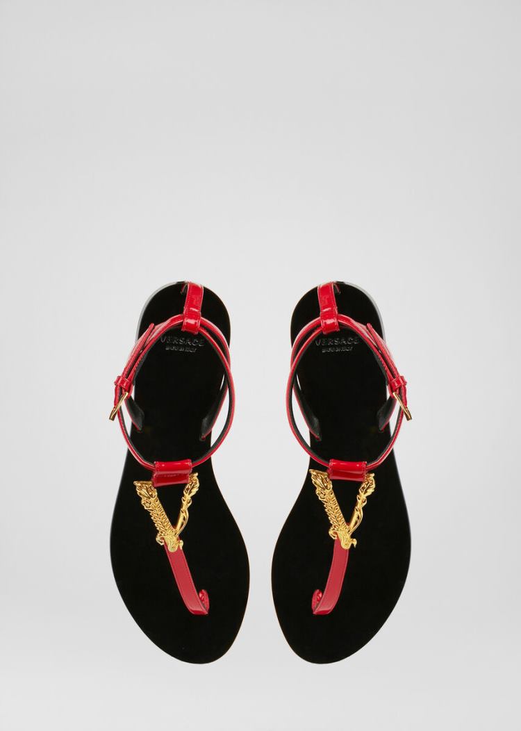 Sandały Damskie Versace Virtus Płaskie Sandals Czerwone | SW4JQXTY4