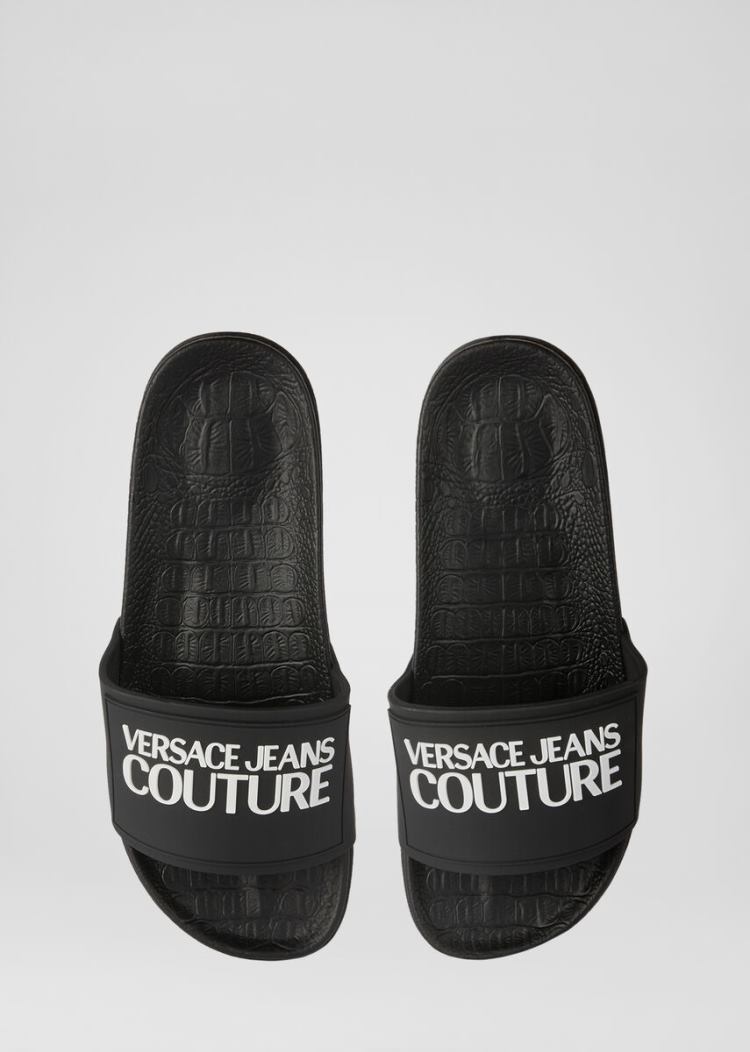 Sandały Jeans Couture Versace Jeans Couture Logo Slides Czarne | LJ0LDJTK6