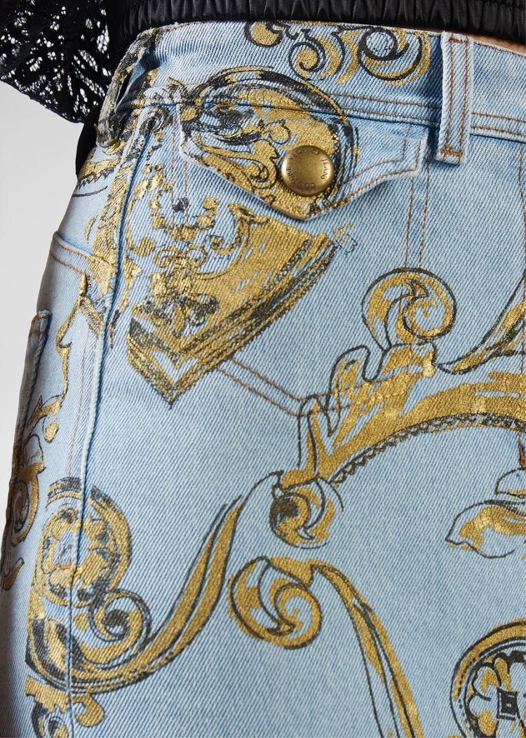 Spódnice Jeans Couture Versace Jeans Couture Baroque Motif Denim Skirt Niebieskie | QPQRC6U8G