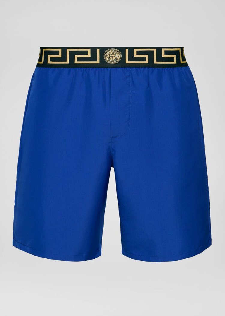 Stroje Kąpielowe Męskie Versace Greca Border Swim Trunks Niebieskie | VQIILSFEL