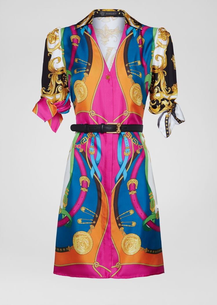 Sukienki Damskie Versace Barocco Rodeo Print Silk Shirt Sukienki Kolorowe | B24X5VWN7