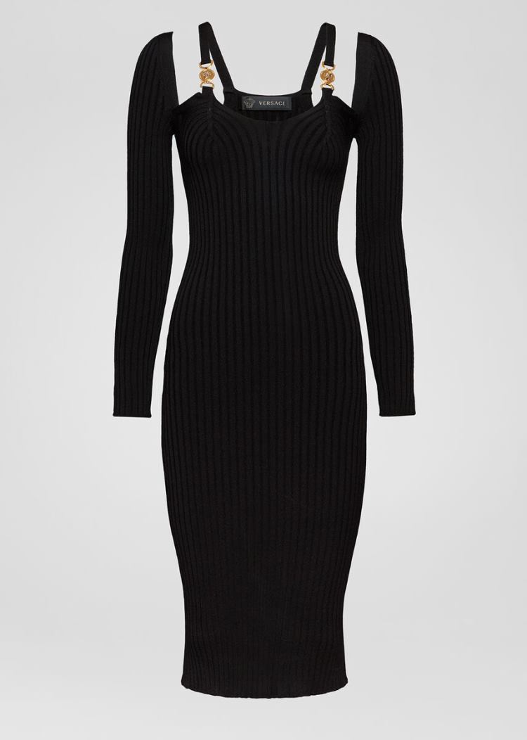 Sukienki Damskie Versace Medusa Accent Knit Sukienki Czarne | OHK0I479H