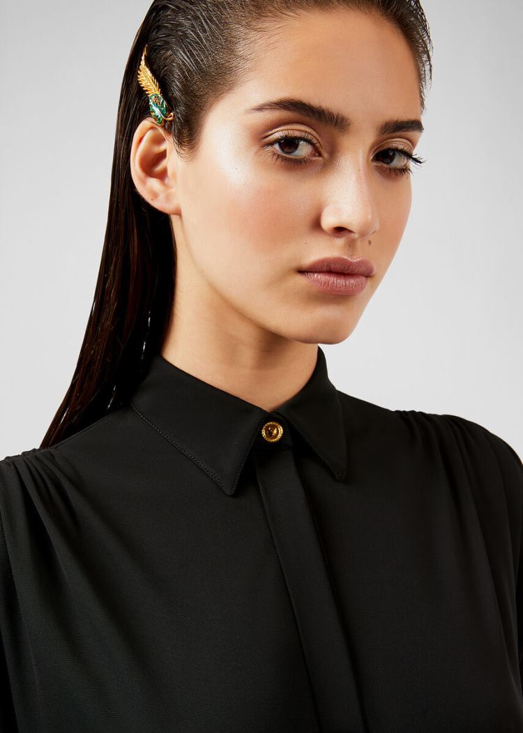 Sukienki Damskie Versace Sculptural Shoulder Crêpe Shirt Sukienki Czarne | 9Q8PDXCU6