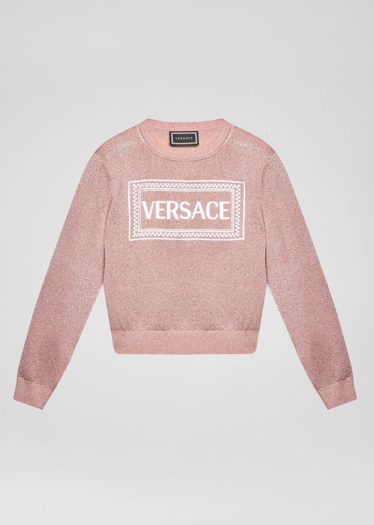 Swetry Dziecięce Versace Young Embroidered 90s Vintage Logo Swetry Różowe | MDRT2BITA