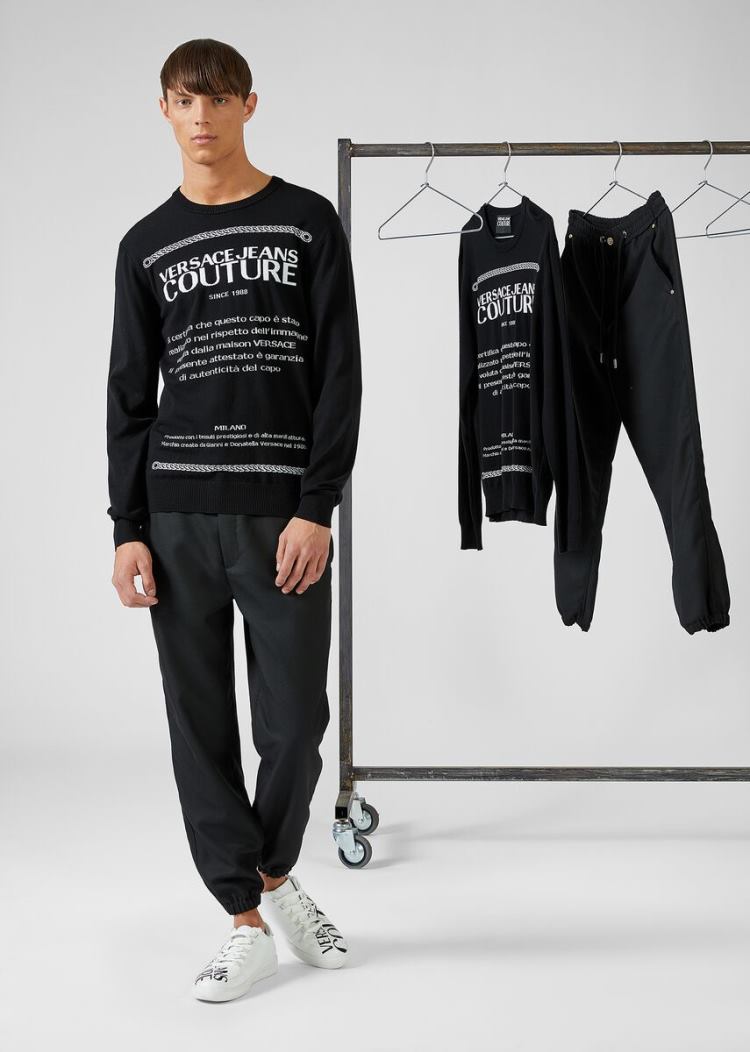 Swetry Jeans Couture Versace Jeans Couture Etichetta detail Knit Swetry Czarne Białe | FHT7LKPK4