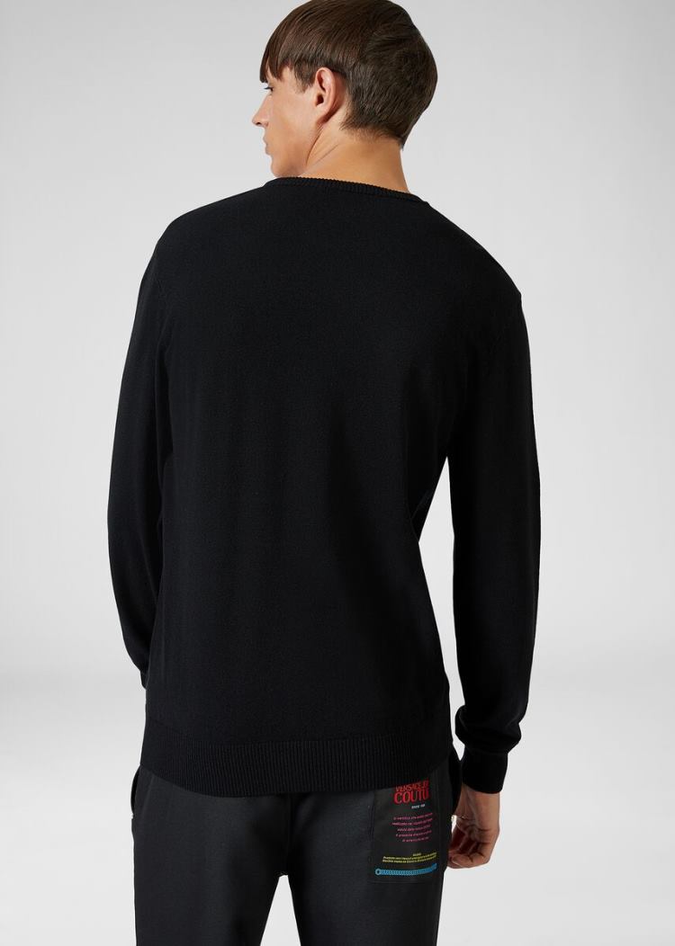 Swetry Jeans Couture Versace Jeans Couture Etichetta detail Knit Swetry Czarne Białe | FHT7LKPK4