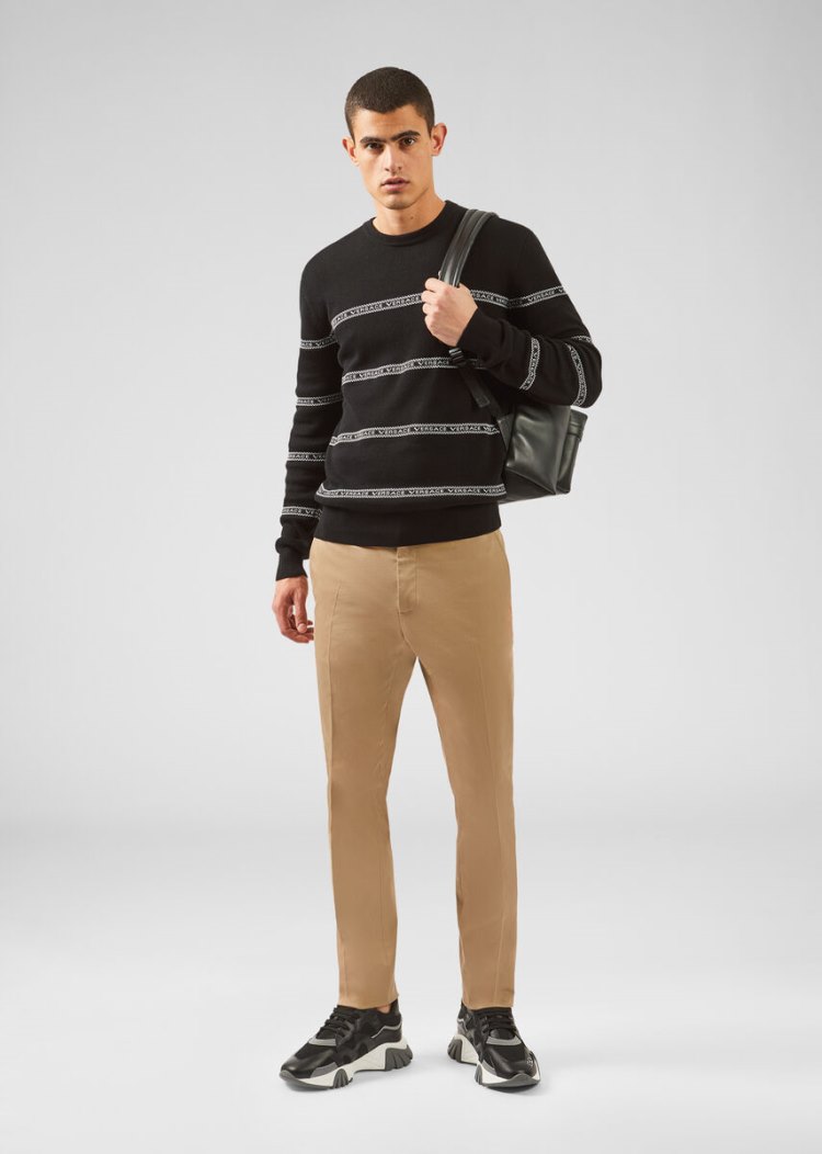 Swetry Męskie Versace Nastro Slim Fit Swetry Czarne | B65TBUD4M