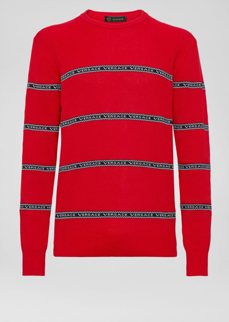 Swetry Męskie Versace Nastro Slim Fit Swetry Czerwone | RKGW8LV8D