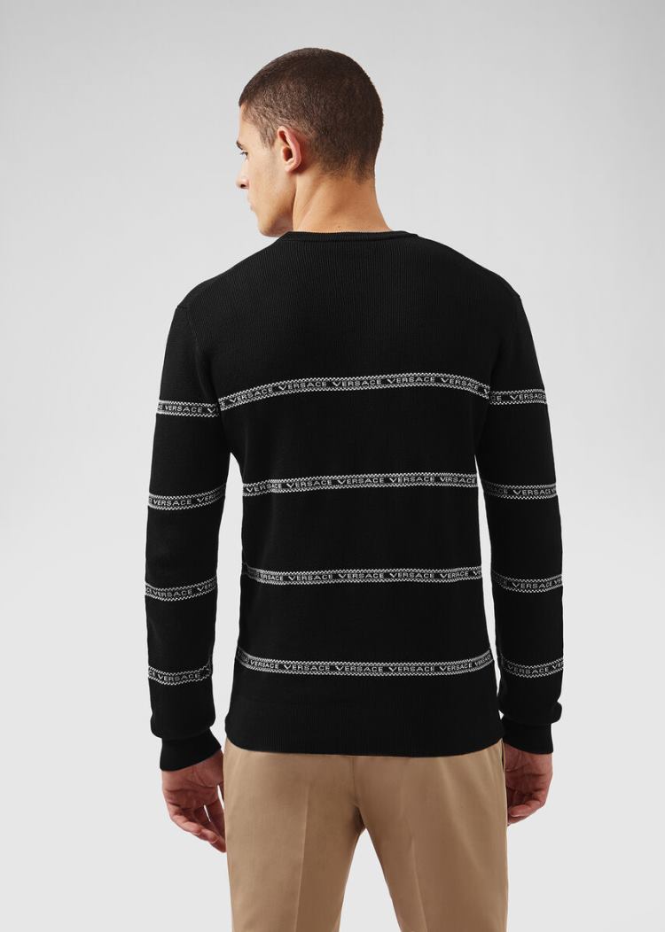 Swetry Męskie Versace Nastro Slim Fit Swetry Czarne | ZPXZ8ETSS