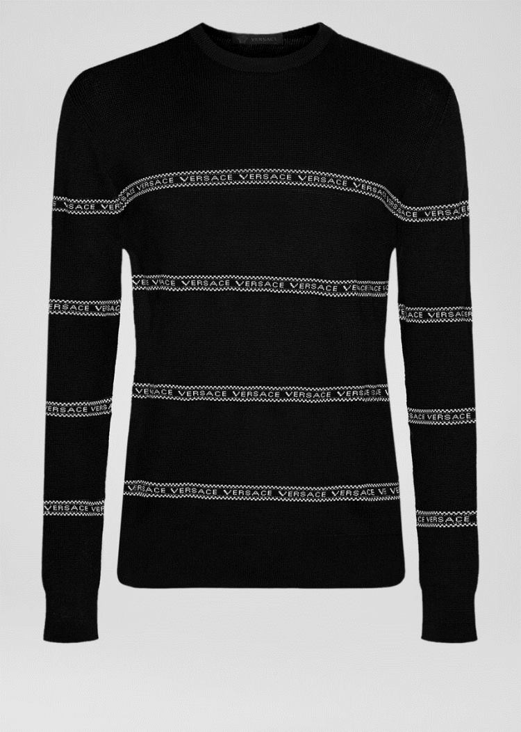 Swetry Męskie Versace Nastro Slim Fit Swetry Czarne | ZPXZ8ETSS