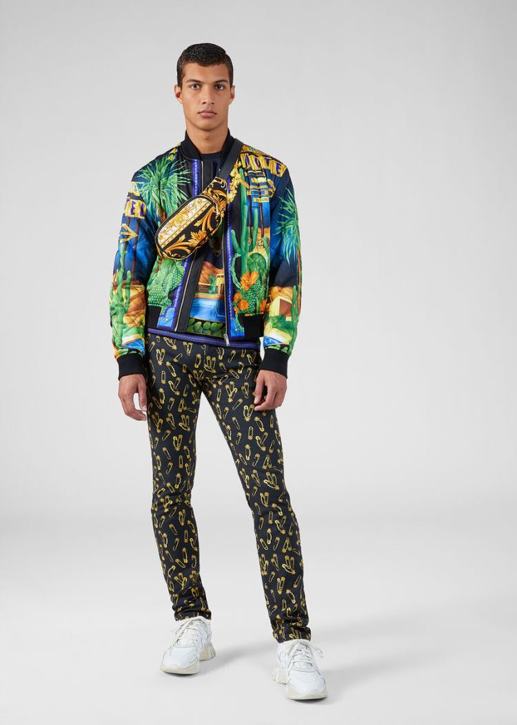 Swetry Męskie Versace Palm Springs Print Silk Swetry Kolorowe | KN0IV0ZDN
