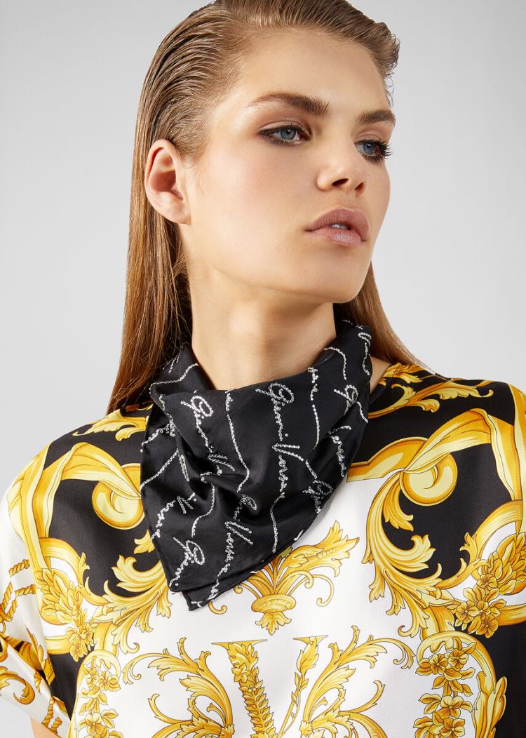Szaliki Damskie Versace GV Signature Print Silk Bandana Necklace Kolorowe | Z1ZE5UB2F