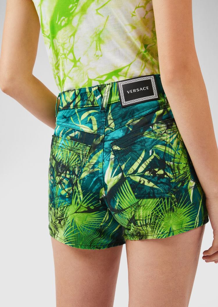 Szorty Damskie Versace Denim Jungle Print Denim Shorts Kolorowe | 8NBG7HCBZ