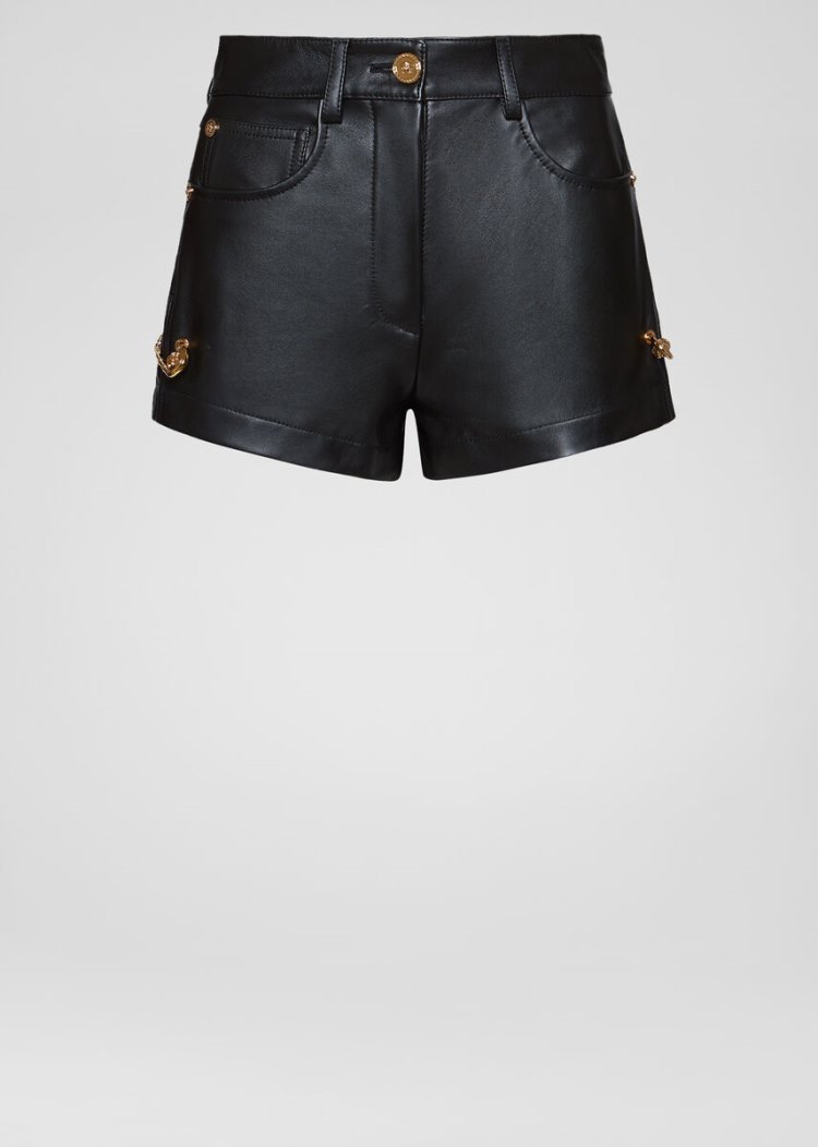 Szorty Damskie Versace Ochronne Pin Nappa Skórzane Shorts Czarne | Y24W3RVXN