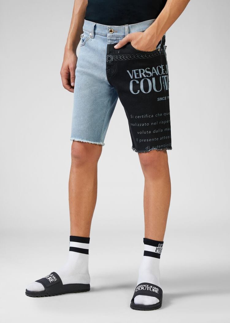 Szorty Jeans Couture Versace Jeans Couture Etichetta Patch Denim Shorts Niebieskie | 4LEJ1LQWD