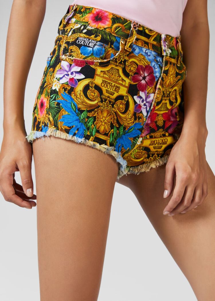 Szorty Jeans Couture Versace Jeans Couture Tropical Baroque Print Denim Shorts Kolorowe | UIUTPDSNL