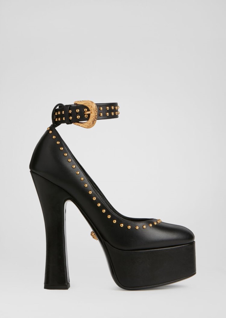 Szpilki Damskie Versace Studded Skórzane Pumps Czarne | 6HMIKI5GC