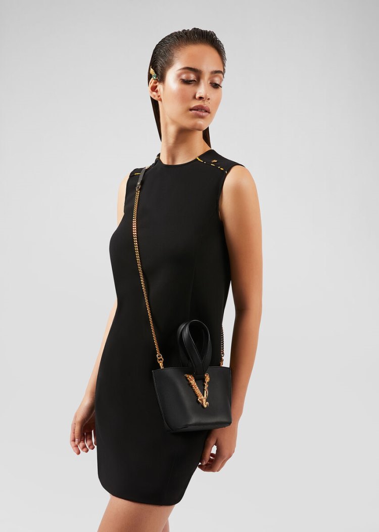 Top Handle Damskie Versace Virtus Bucket Bag Czarne | FWVZZ1ESP