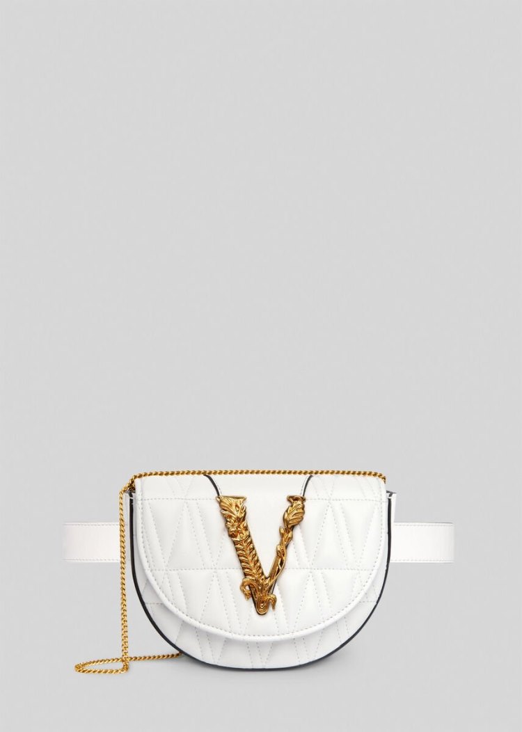 Torba Na Talię Damskie Versace Quilted Virtus Belt Bag Białe | P6606OI8J