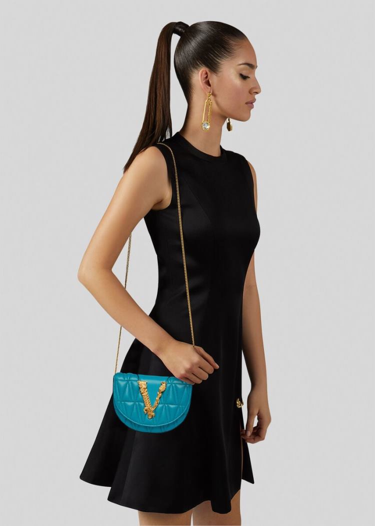 Torba Na Talię Damskie Versace Quilted Virtus Belt Bag Niebieskie | S6VO5T7FT