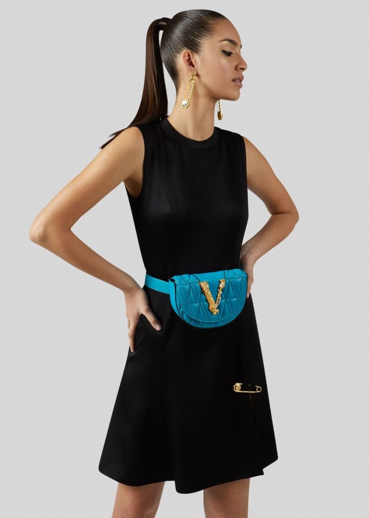 Torba Na Talię Damskie Versace Quilted Virtus Belt Bag Niebieskie | S6VO5T7FT