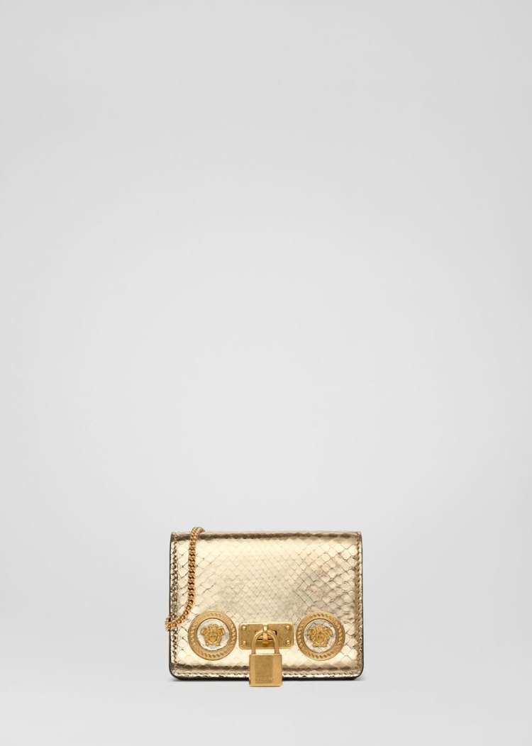 Torby Przez Ramię Damskie Versace Gold Mini Icon Metallic Python Shoulder Bag Złote | NPOPMTAS6