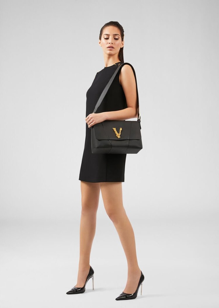 Torby Przez Ramię Damskie Versace Large Virtus Shoulder Bag Czarne | DC4FXOXUT