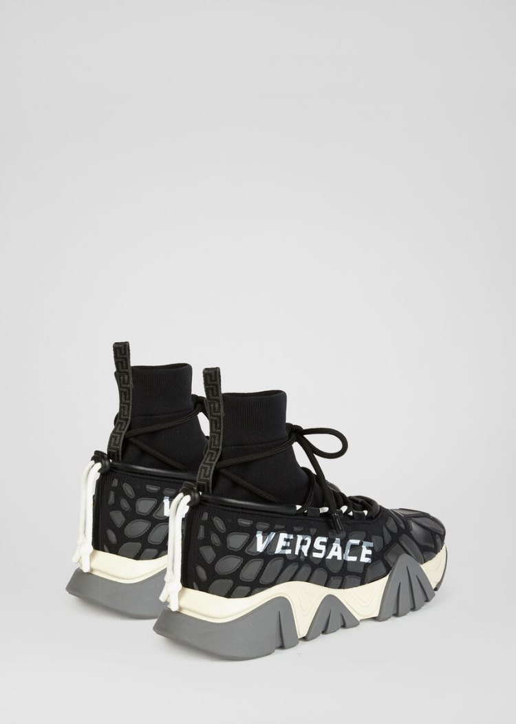 Trampki Męskie Versace Squalo Knit Trainers Czarne | HR9LKUM3B