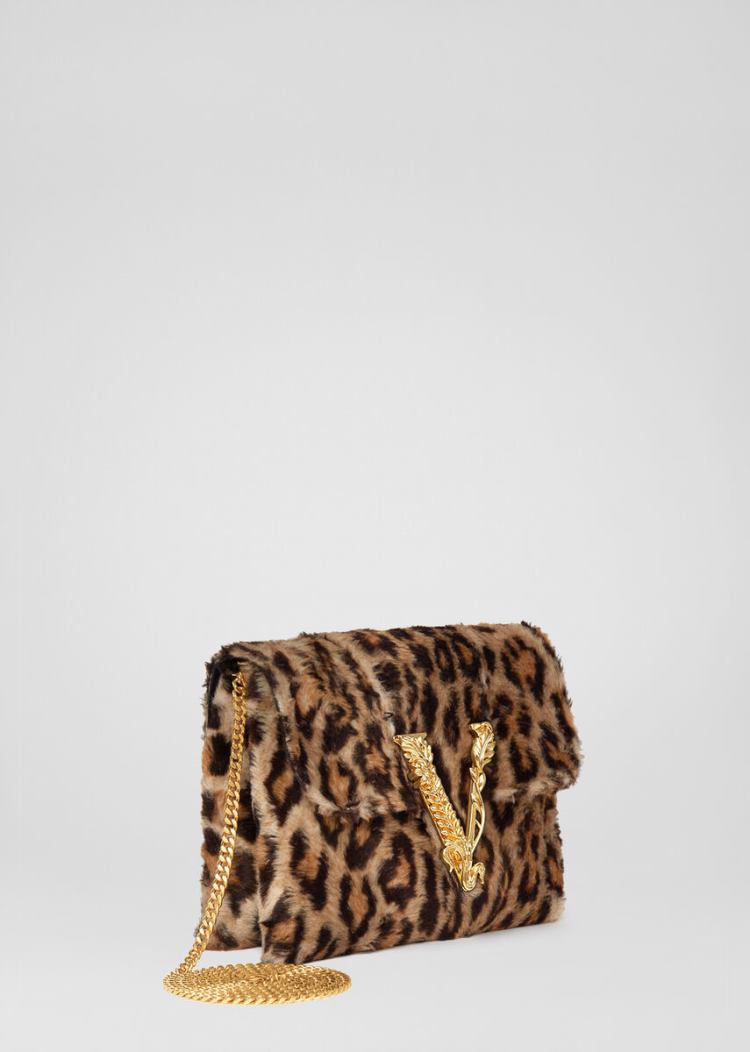 Virtus Bag Damskie Versace Virtus Faux Fur Clutch Panterka | 919A06DGV