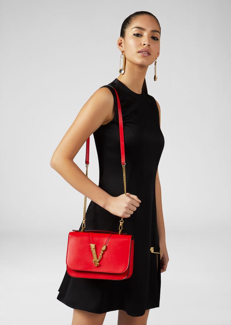 Virtus Bag Damskie Versace Virtus Shoulder Bag Czerwone | DST81U0EB
