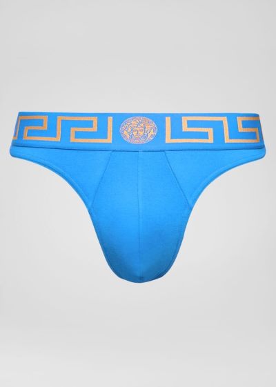 Bielizny Męskie Versace Greca Border Thongs Niebieskie | I1JDTVFD7