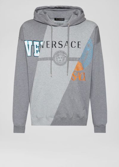 Bluzy Męskie Versace Compilation Print Hoodie Szare | 9EMQ7AXTK