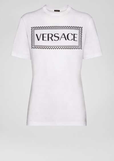 Koszulki Damskie Versace Sustainable 90s Vintage Logo T Shirt Białe Czarne | 9PTWT5MKI