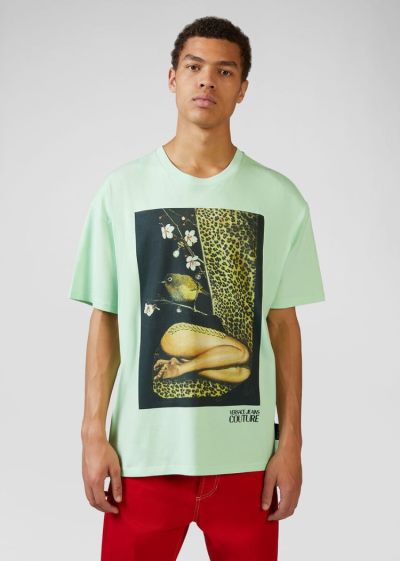 Koszulki Jeans Couture Versace Jeans Couture Collage Capsule CollectionT Shirt Zielone | 9WVQ331VJ