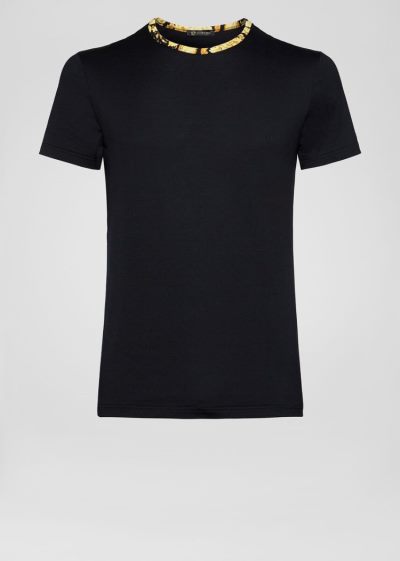 Koszulki Męskie Versace Barocco Motif Gym T Shirt Czarne | F2JBGBCN9