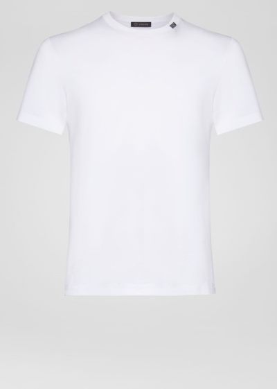 Koszulki Męskie Versace Logo Tab T Shirt Białe | CUPXB0II5