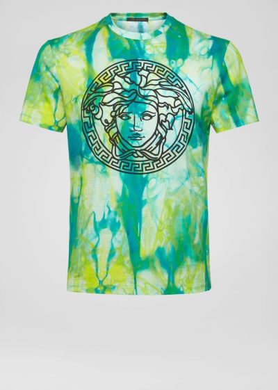 Koszulki Męskie Versace Medusa Tie-Dye T Shirt Kolorowe | T7D11ET05